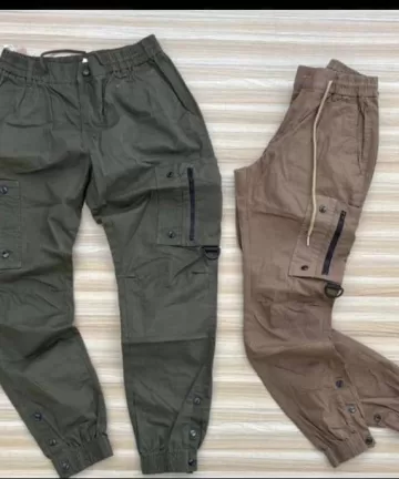 Many Pocket Solid Color Printing Fashion Trousers